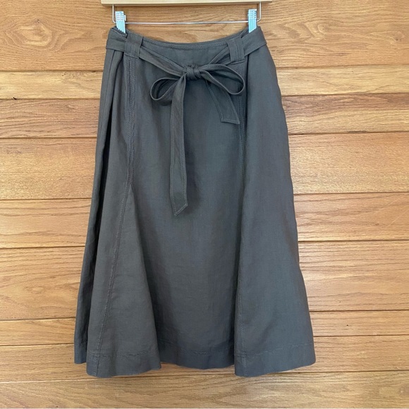 Orvis Dresses & Skirts - Orvis mushroom brown linen pleated tie belt midi skirt